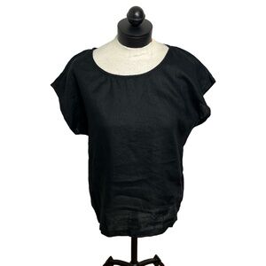 NWT Quince European Linen Black Round Neck Short‎ Sleeve Short Sleeve Shirt M